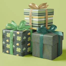 Kleeblatt & Lines Festivals Grün/Gelb Set 3 Geschenkpapier Set