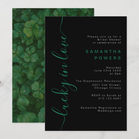 Kleeblatt Lucky in Liebe Bridal Dusche Einladung (Vorne/Hinten)