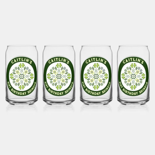 Kleeblatt Mandala 21. Geburtstag Party Dosenglas (Vorderseite)