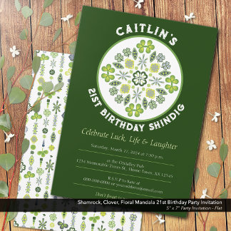 Kleeblatt Mandala 21. Geburtstag Party Einladung