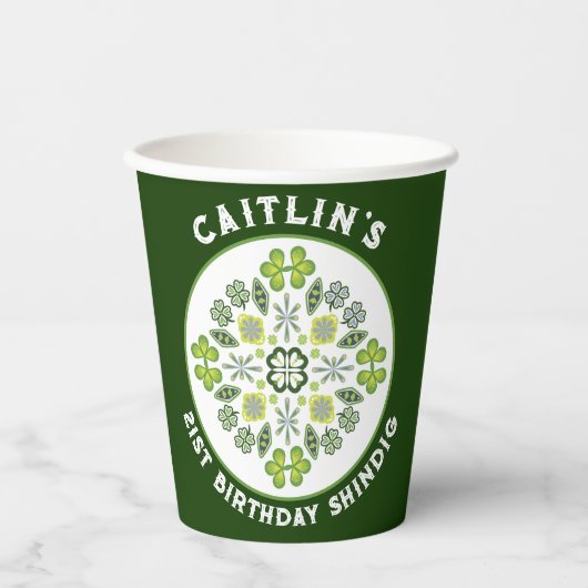 Kleeblatt Mandala 21. Geburtstag Party Pappbecher (Vorderseite)