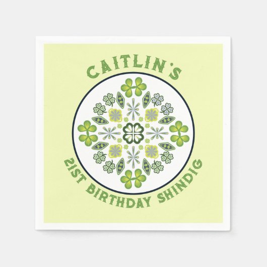 Kleeblatt Mandala 21. Geburtstag Party Serviette (Vorderseite)
