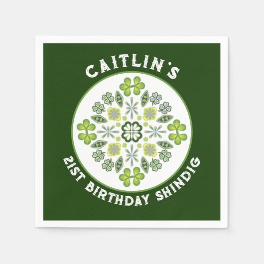 Kleeblatt Mandala 21. Geburtstag Party Serviette (Vorderseite)