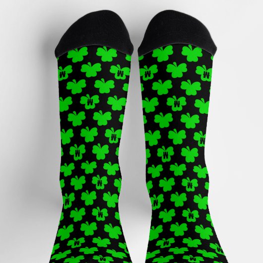 Kleeblatt Monogram Black St Patrick's Day Socks Socken (Oben)
