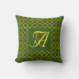 Kleeblatt-Monogramm Grün Gold Frischvermählte Hoch Kissen