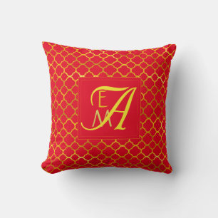 Kleeblatt-Monogramm ROT Gold Frischvermählte Hochz Kissen