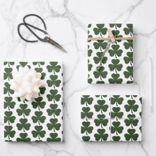 Kleeblatt-Muster Karo Dunkelgrün Geschenkpapier Set