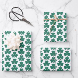 Kleeblatt-Muster-Karo Klassisches Grün Geschenkpapier Set