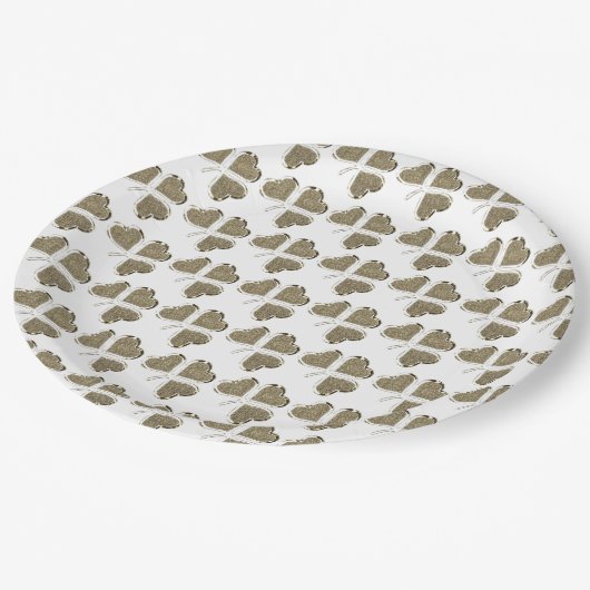 Kleeblatt Pattern Irish Clover Irland Gold Elegant Pappteller (Schrägansicht)