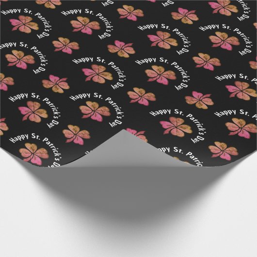 Kleeblatt Pink Black St Patrick`s Day Geschenkpapier (Ecke)