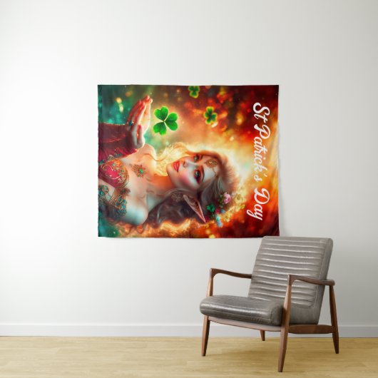 Kleeblatt pixie Mädchen grün Klee Irland hell Wandteppich (Beispiel (Horizontal))