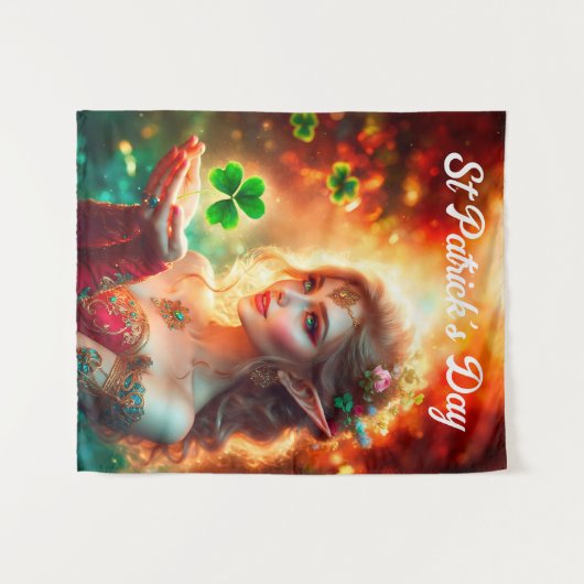 Kleeblatt pixie Mädchen grün Klee Irland hell Wandteppich (Vorderseite (Horizontal))