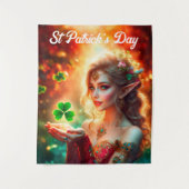 Kleeblatt pixie Mädchen grün Klee Irland hell Wandteppich (Vorderseite)