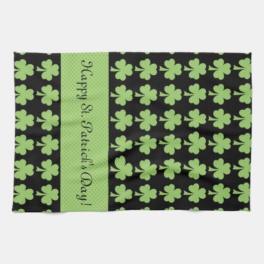 Kleeblatt Polka dot St Patrick Day Ihr Text schwar Geschirrtuch (Horizontal)