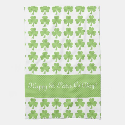 Kleeblatt Polka dot St Patrick Day Ihr Text weiß Geschirrtuch (Vertikal)