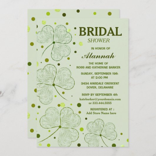 Kleeblatt Polka Dots Brautparty 2 Einladung (Vorne/Hinten)