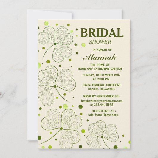 Kleeblatt Polka Dots Brautparty Einladung (Vorderseite)