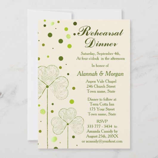Kleeblatt Polka Dots Hochzeit Probe Dinner Einladung (Vorderseite)