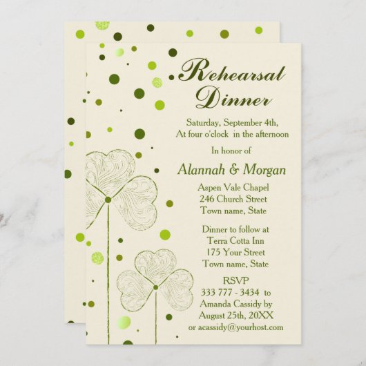 Kleeblatt Polka Dots Hochzeit Probe Dinner Einladung (Vorne/Hinten)