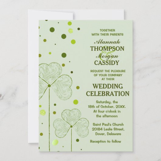 Kleeblatt Polka Dots Wedding Einladung 2 (Vorderseite)