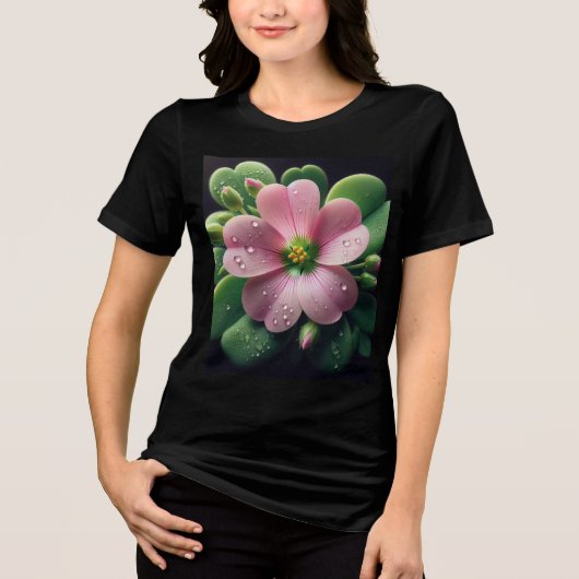 Kleeblatt, Rosa und grüne Oxalis Tri-Blend Shirt (Vorderseite)