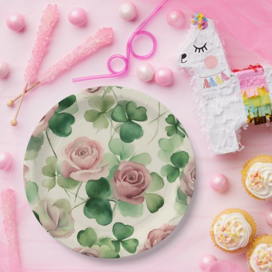 Kleeblatt-Rose Pappteller (Party)