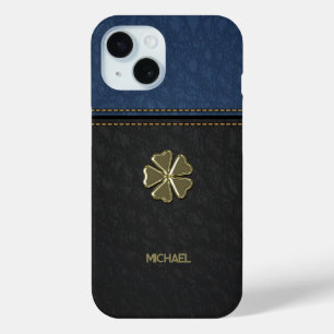 Kleeblatt St.Patrick`s Day, Blauer Leder Case-Mate iPhone Hülle