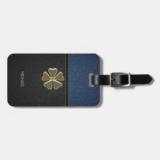 Kleeblatt St.Patrick`s Day, Blauer Leder Gepäckanhänger (Vorderseite horizontal)