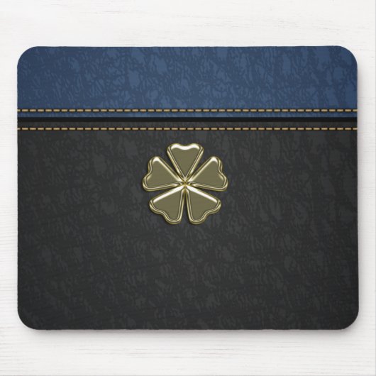 Kleeblatt St.Patrick`s Day, Blauer Leder Mousepad (Vorne)