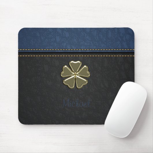 Kleeblatt St.Patrick`s Day, Blauer Leder Mousepad (Mit Mouse)