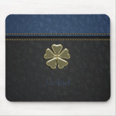 Kleeblatt St.Patrick`s Day, Blauer Leder Mousepad (Vorne)