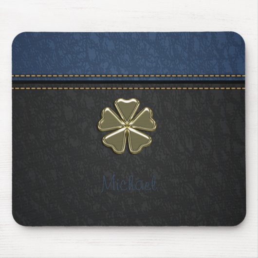 Kleeblatt St.Patrick`s Tag,Blaues Leder Mousepad (Vorne)