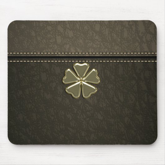 Kleeblatt St.Patrick`s Tag, braunes Leder Mousepad (Vorne)