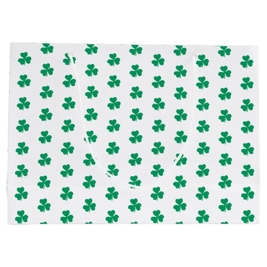 Kleeblatt St. Patrick's Day Green White Pattern Große Geschenktüte (Rückseite)