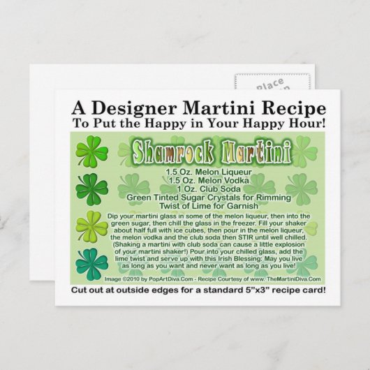 Kleeblatt St. Patrick's Day Martini Rezept Card Postkarte (Vorne/Hinten)