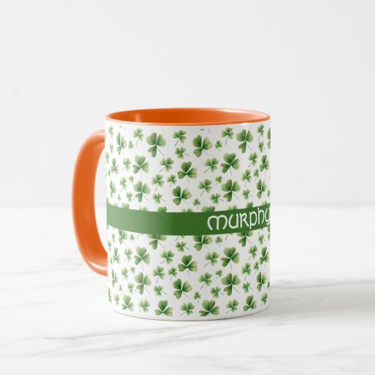 Kleeblatt St. Patrick's Day Nachname Tasse (Vorderseite Links)