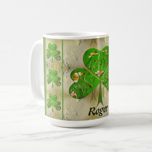 Kleeblatt St. Patricks Leprechaun Kaffeetasse (Vorderseite Links)