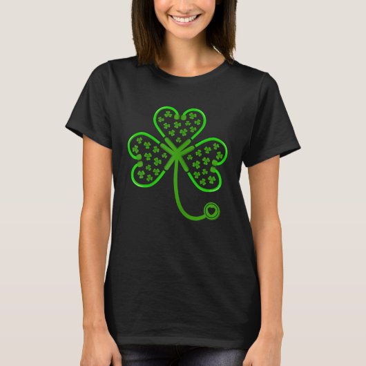 Kleeblatt Stethoscope St. Patricks Day Nurse T-Shirt (Vorderseite)