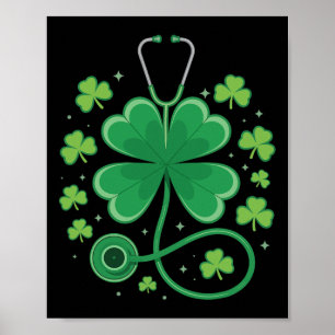 Kleeblatt-Stethoskop-St.-Patricks-Tag-Nurse-Gesche Poster