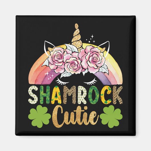Kleeblatt Süsse Unicorn Rainbow St Patricks Day Magnet (Vorne)
