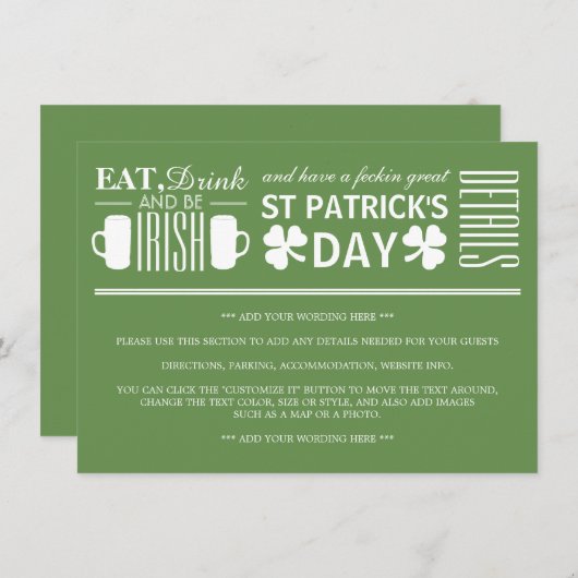 Kleeblatt und Bier Irish St Patrick's Day Detail Einladung (Vorne/Hinten)