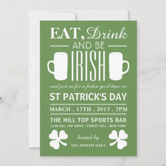 Kleeblatt und Bier Irish St Patrick's Day Einladung (Vorderseite)