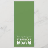 Kleeblatt und Bier Irish St Patrick's Day Menu Menükarte (Rückseite)