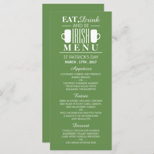 Kleeblatt und Bier Irish St Patrick's Day Menu Menükarte (Vorne/Hinten)