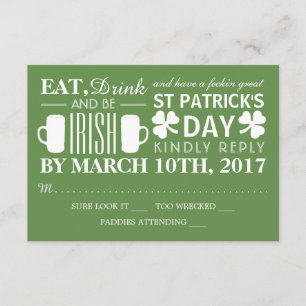 Kleeblatt und Bier Irish St Patrick's Day UAWG RSVP Karte