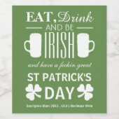 Kleeblatt und Bier Irish St Patrick's Day Weinetikett (Einzelnes Label)