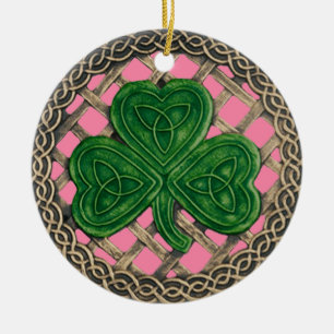 Kleeblatt und keltische Knochen Ornament Pink