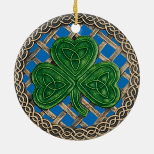 Kleeblatt und keltische Knochen Zierblau Keramikornament (Hinten)