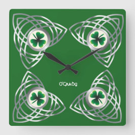 Kleeblatt und keltischer Knoten Quadratische Wanduhr