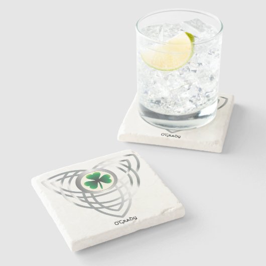 Kleeblatt und keltischer Knoten Steinuntersetzer (Seitenansicht)